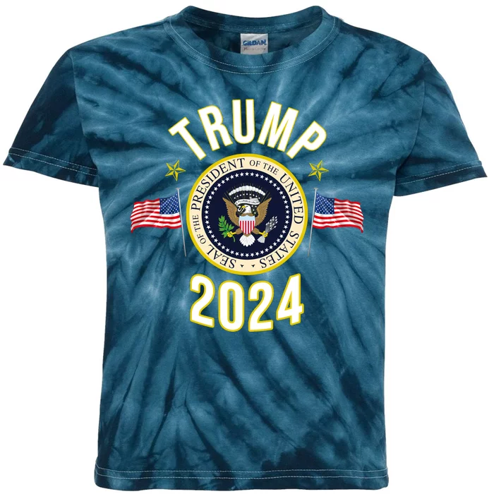 Donald Trump 2024 Presidential Seal Kids Tie-Dye T-Shirt