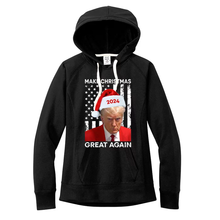 Donald Trump 2024 Make Christmas Great Again American Flag Cool Gift Women's Fleece Hoodie