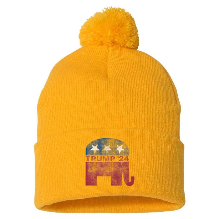 Donald Trump 2024 For President Pro Trump Vintage Republican Pom Pom 12in Knit Beanie