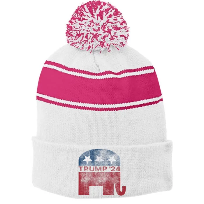 Donald Trump 2024 For President Pro Trump Vintage Republican Stripe Pom Pom Beanie