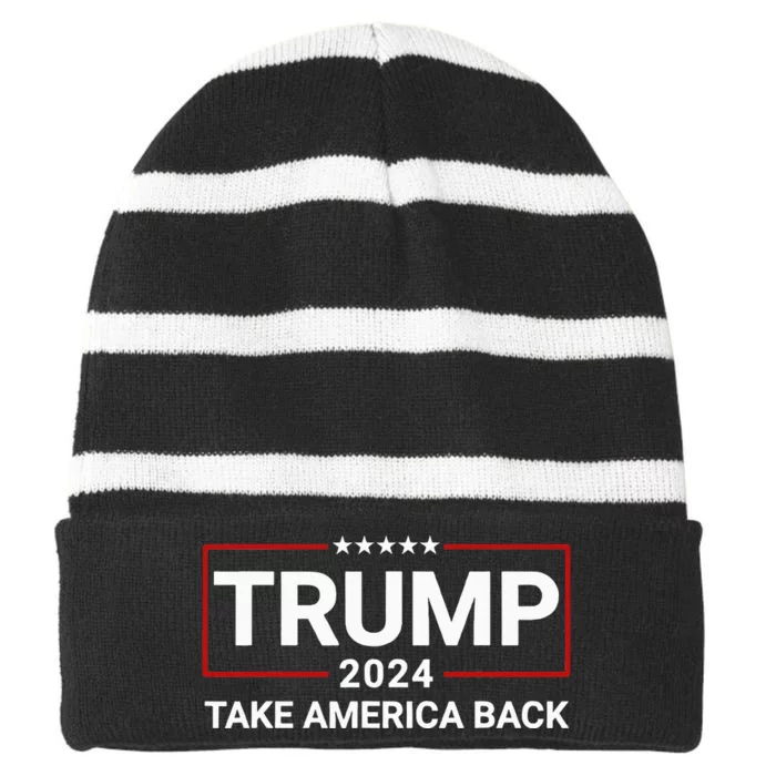 Donald Trump 2024 Take America Back Election The Return Striped Beanie with Solid Band