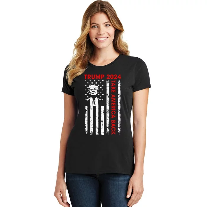 Donald Trump 2024 Take America Back American Flag Women's T-Shirt