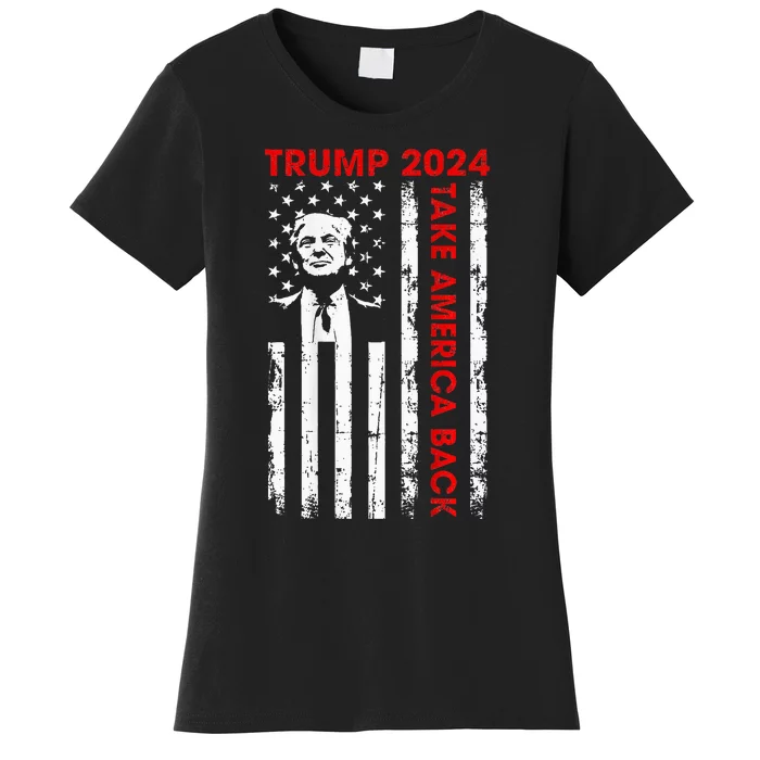 Donald Trump 2024 Take America Back American Flag Women's T-Shirt