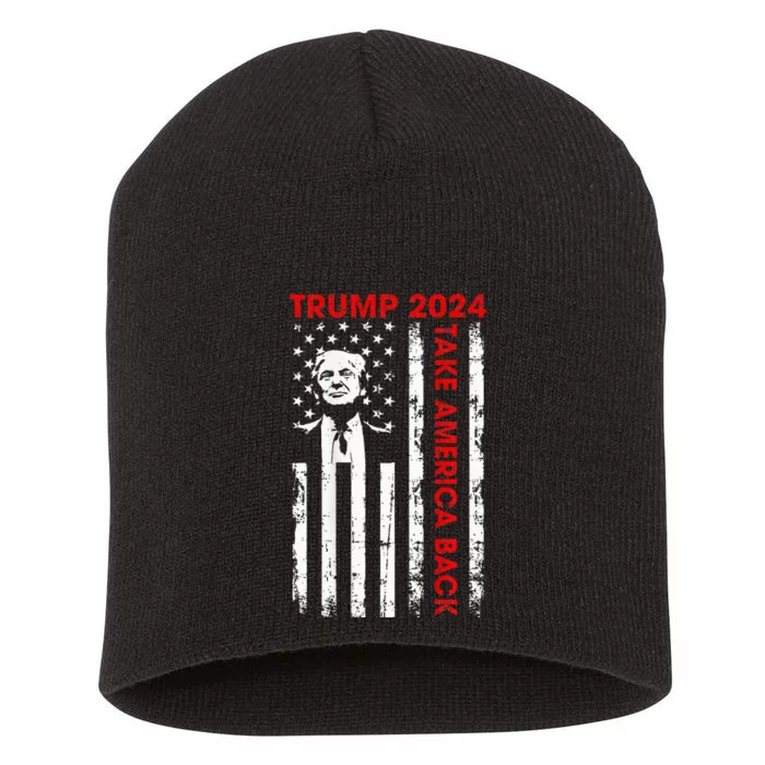 Donald Trump 2024 Take America Back American Flag Short Acrylic Beanie