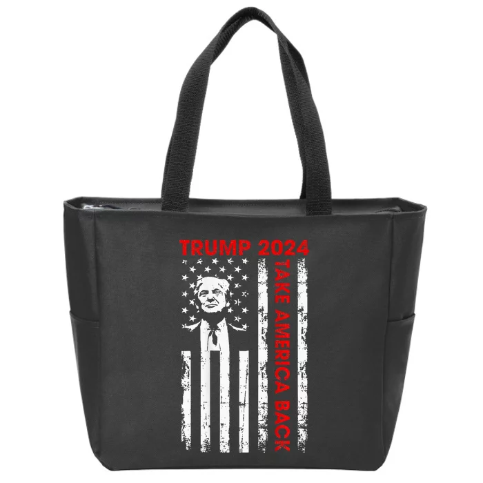 Donald Trump 2024 Take America Back American Flag Zip Tote Bag