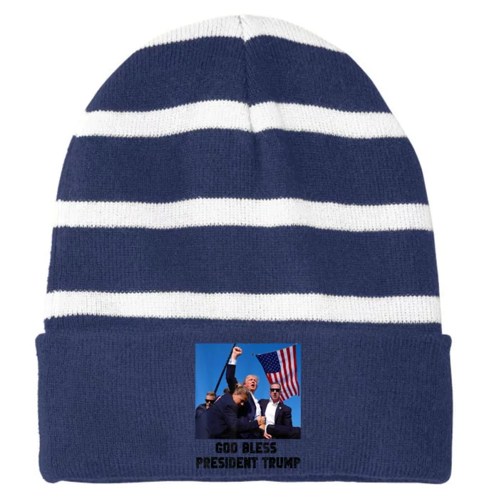 Donald Trump 2024 God Bless President Trump Gift Striped Beanie with Solid Band