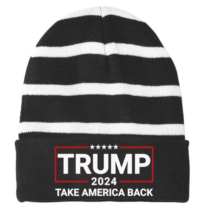 Donald Trump 2024 Take America Back Election - The Return Striped Beanie with Solid Band