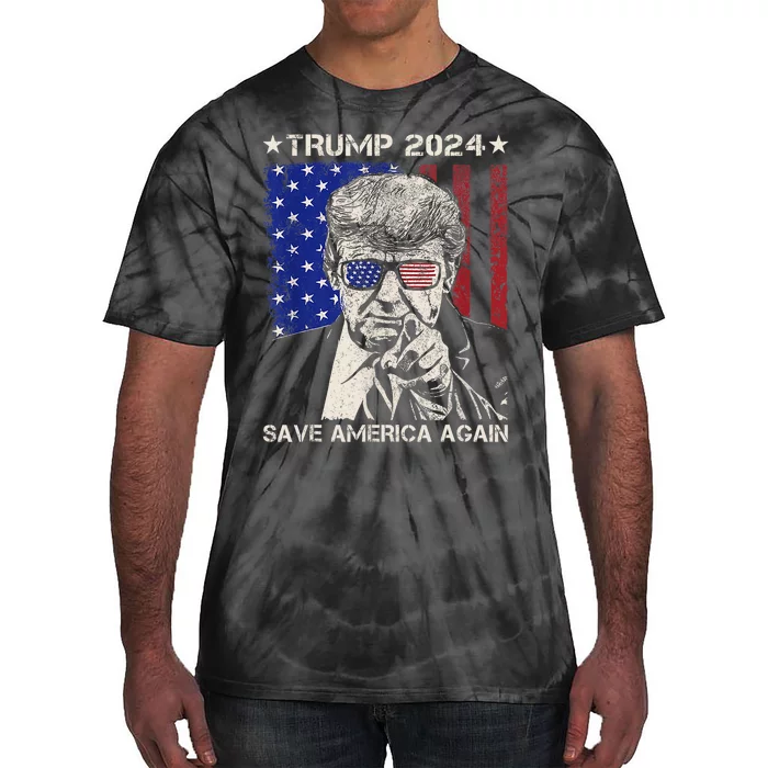 Donald Trump 2024 Save America Again American Flag Tie-Dye T-Shirt