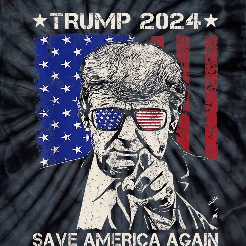 Donald Trump 2024 Save America Again American Flag Tie-Dye T-Shirt