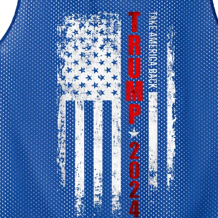 Donald Trump 2024 Take America Back American Flag Patriotic Mesh Reversible Basketball Jersey Tank