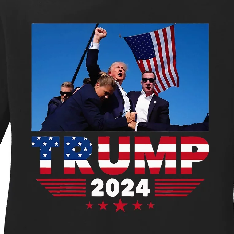 Donald Trump 2024 Survived Shot At Election Rally Ladies Long Sleeve Shirt