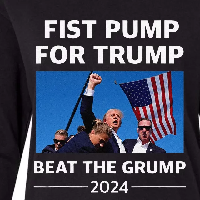 Donald Trump 2024 Fist Pump Beat The Grump Rally Usa Flag Womens Cotton Relaxed Long Sleeve T-Shirt