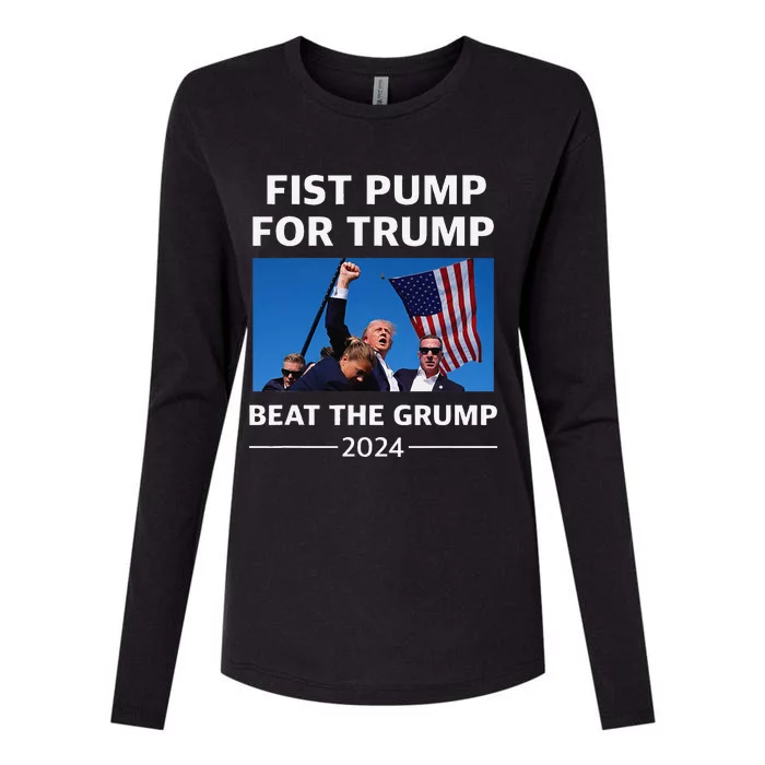 Donald Trump 2024 Fist Pump Beat The Grump Rally Usa Flag Womens Cotton Relaxed Long Sleeve T-Shirt