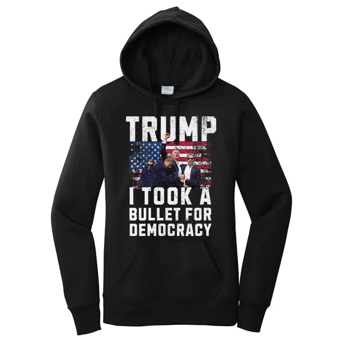 Donald Trump 2024 I Took A Bullet For Democracy Us Flag Women's Pullover Hoodie