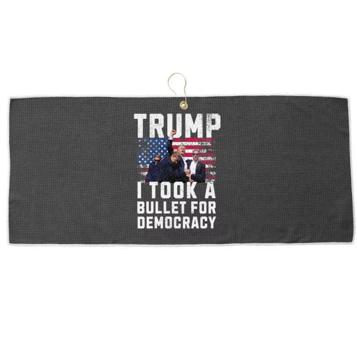 Donald Trump 2024 I Took A Bullet For Democracy Us Flag Large Microfiber Waffle Golf Towel