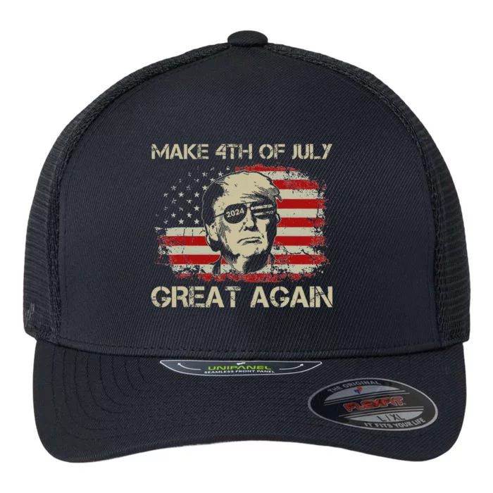 Donald Trump 2024 Make 4th Of July Great Again American Flag Flexfit Unipanel Trucker Cap