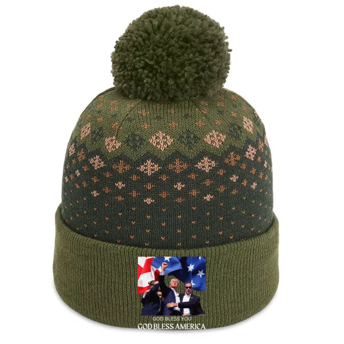 Donald Trump 2024 God Bless You God Bless America The Baniff Cuffed Pom Beanie