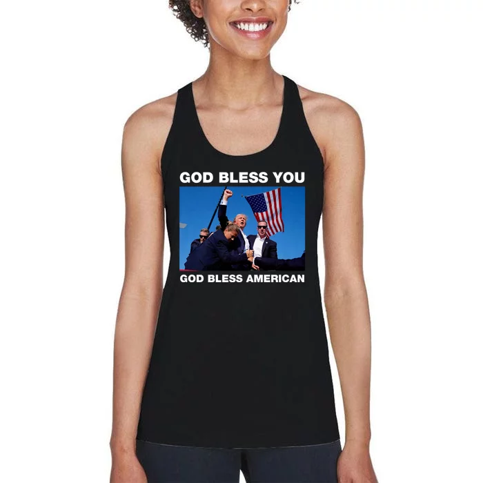 Donald Trump 2024 God Bless You God Bless America Women's Racerback Tank