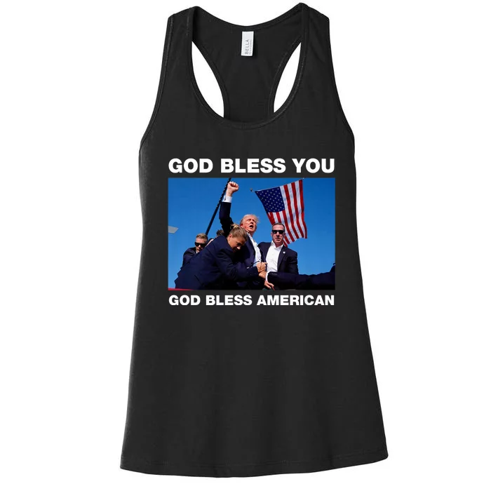 Donald Trump 2024 God Bless You God Bless America Women's Racerback Tank