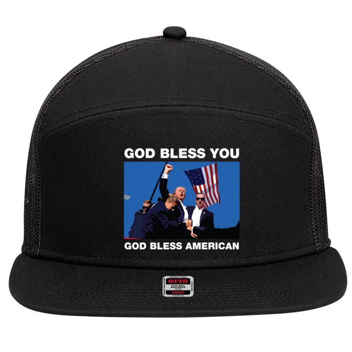 Donald Trump 2024 God Bless You God Bless America 7 Panel Mesh Trucker Snapback Hat