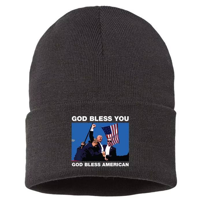 Donald Trump 2024 God Bless You God Bless America Sustainable Knit Beanie