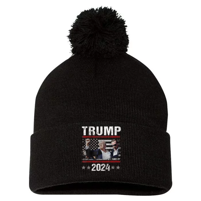 Donald Trump 2024 Election Shot Wont Be Stopped Survived Shot At Election Rally Pom Pom 12in Knit Beanie