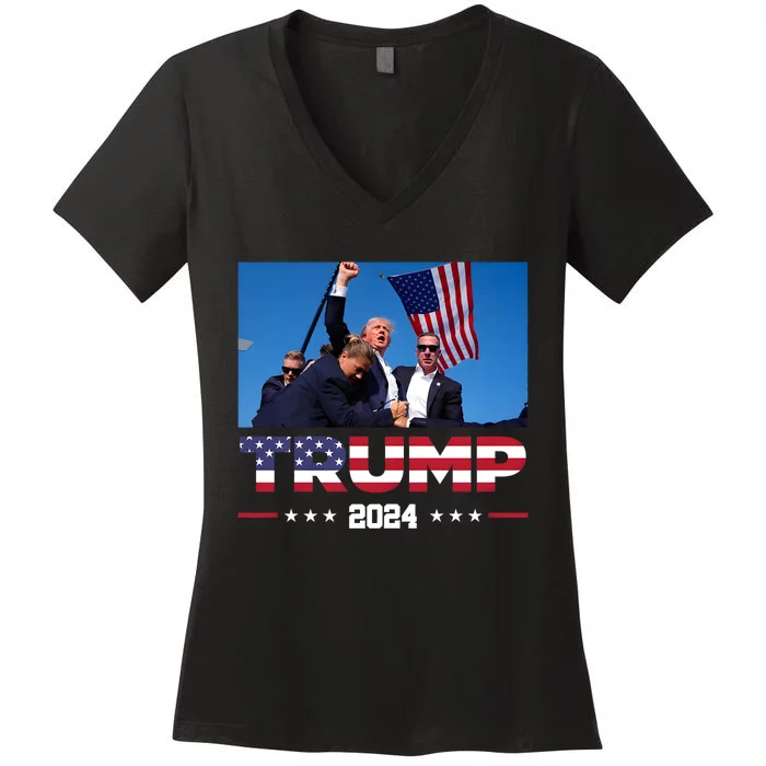 Donald Trump 2024 Survived Shot At Election Rally Women's V-Neck T-Shirt