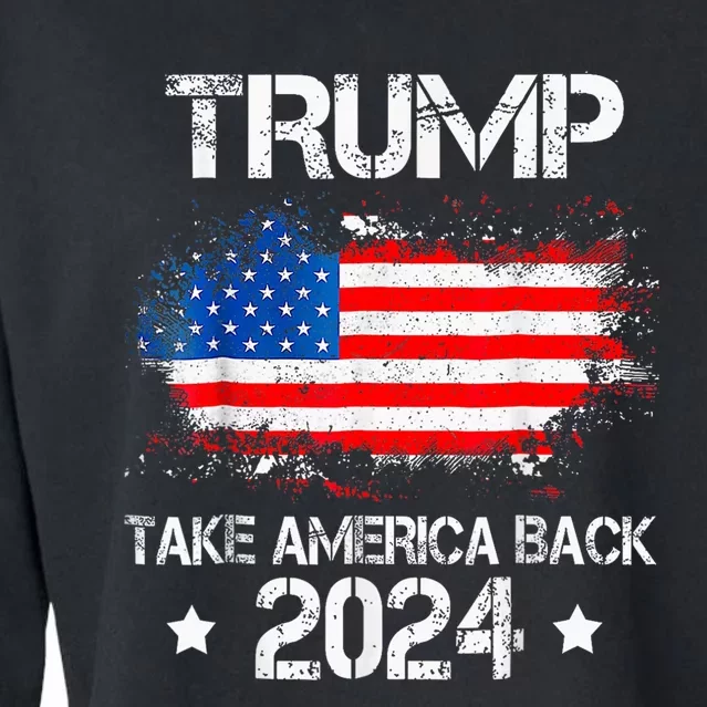 Donald Trump 2024 Take America Back American Flag Patriotic Cropped Pullover Crew