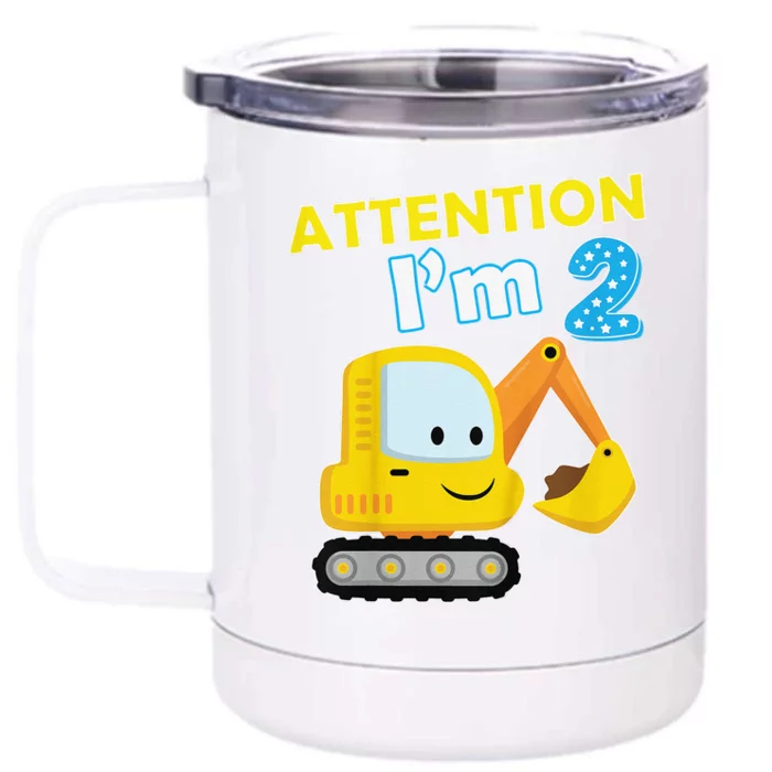 Digger Two 2yr 2nd 2 Year Old Birthday Cute Front & Back 12oz Stainless Steel Tumbler Cup