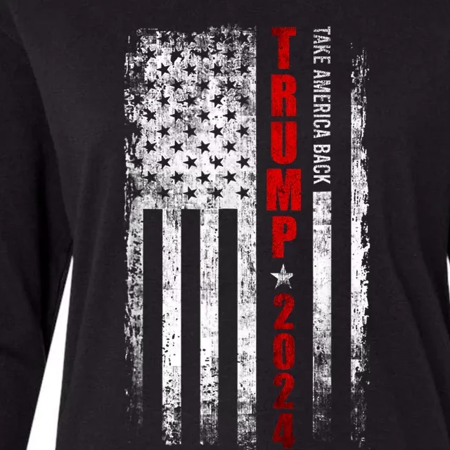 Donald Trump 2024 Take America Back American Flag Patriotic Womens Cotton Relaxed Long Sleeve T-Shirt