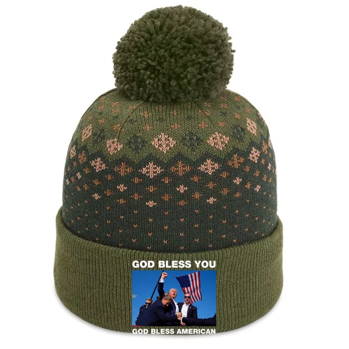 Donald Trump 2024 God Bless You God Bless America The Baniff Cuffed Pom Beanie