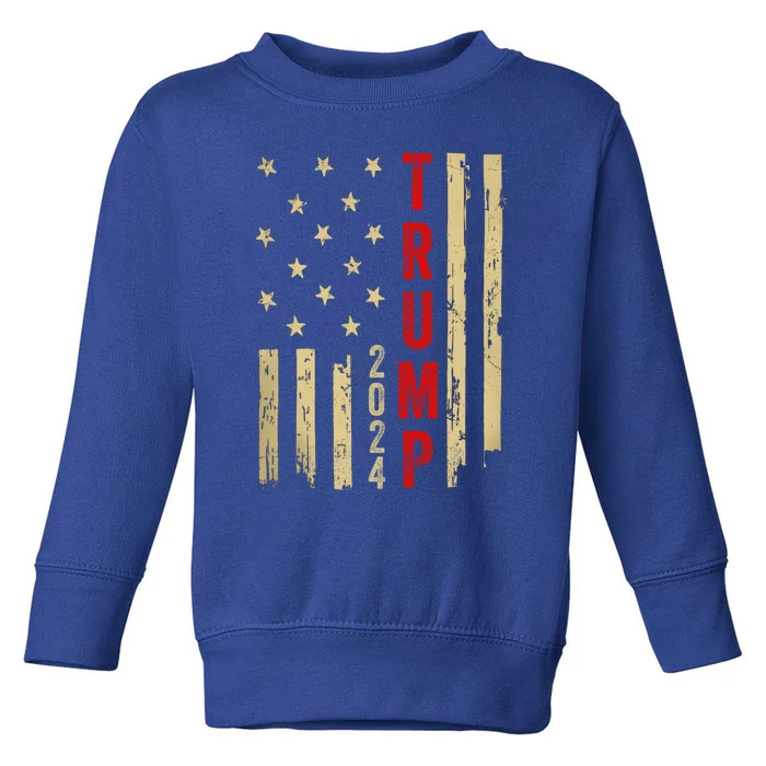 Donald Trump 2024 American Flag Vintage Trump 2024 Election Cute Gift Toddler Sweatshirt