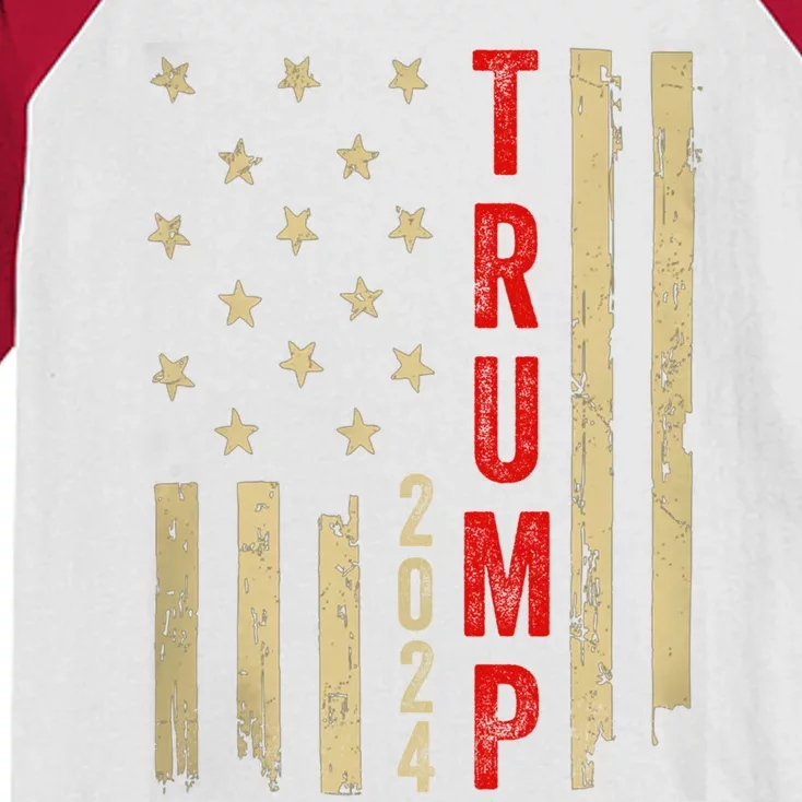 Donald Trump 2024 American Flag Vintage Trump 2024 Election Cute Gift Kids Colorblock Raglan Jersey