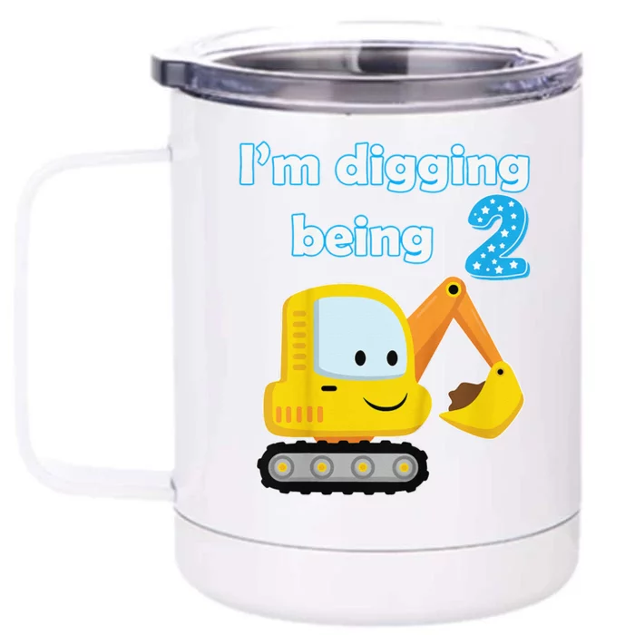 Digger Two 2yr 2nd 2 Year Old Birthday Front & Back 12oz Stainless Steel Tumbler Cup