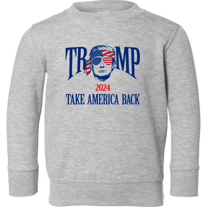 Donald Trump 2024 Take America Back American Flag Patriotic Toddler Sweatshirt