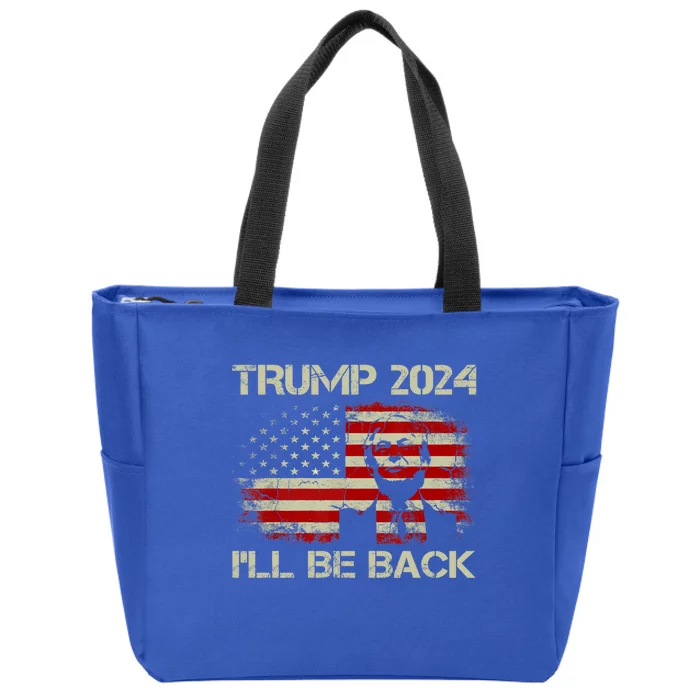 Donald Trump 2024 ILl Be Back American Flag Vintage Funny Gift Zip Tote Bag