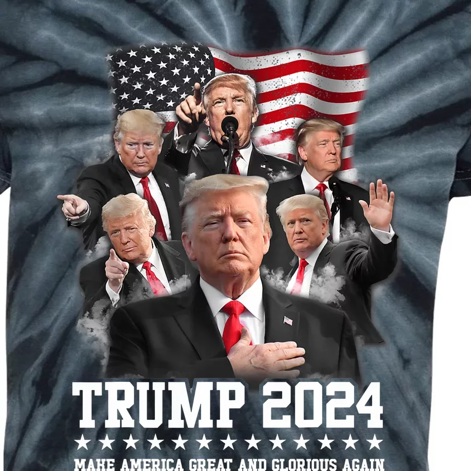 Donald Trump 2024 MAGAGA Make America Great And Glorious Again Kids Tie-Dye T-Shirt