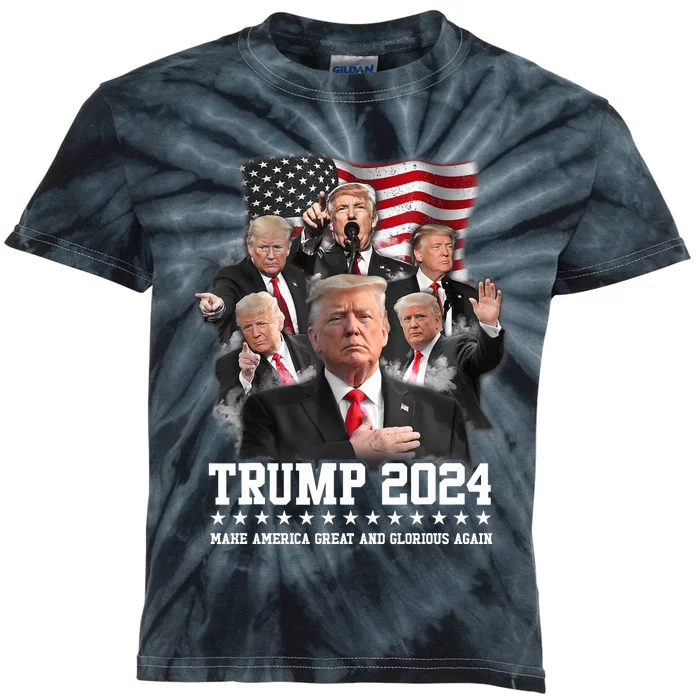 Donald Trump 2024 MAGAGA Make America Great And Glorious Again Kids Tie-Dye T-Shirt