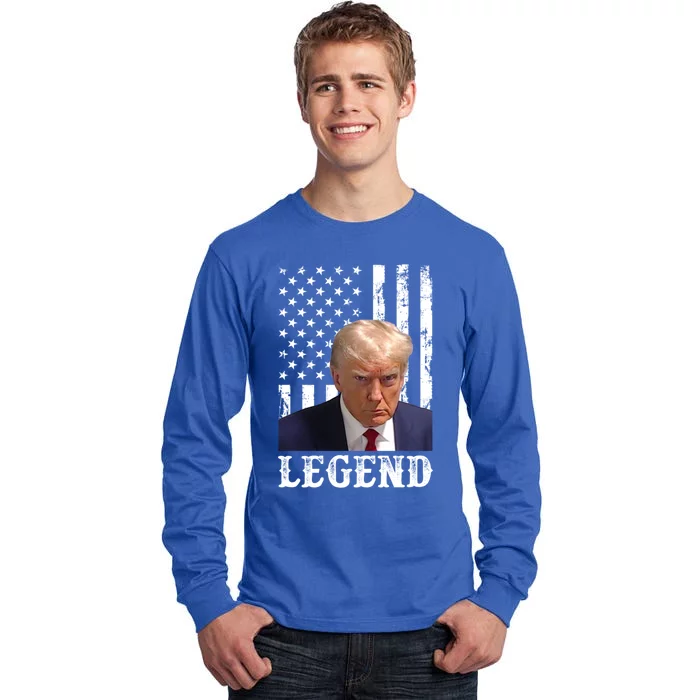 Donald Trump 2024 Mug Shot President Legend American Flag Gift Tall Long Sleeve T-Shirt