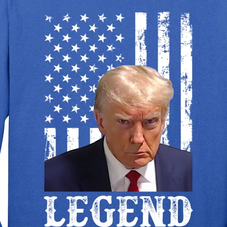 Donald Trump 2024 Mug Shot President Legend American Flag Gift Tall Long Sleeve T-Shirt