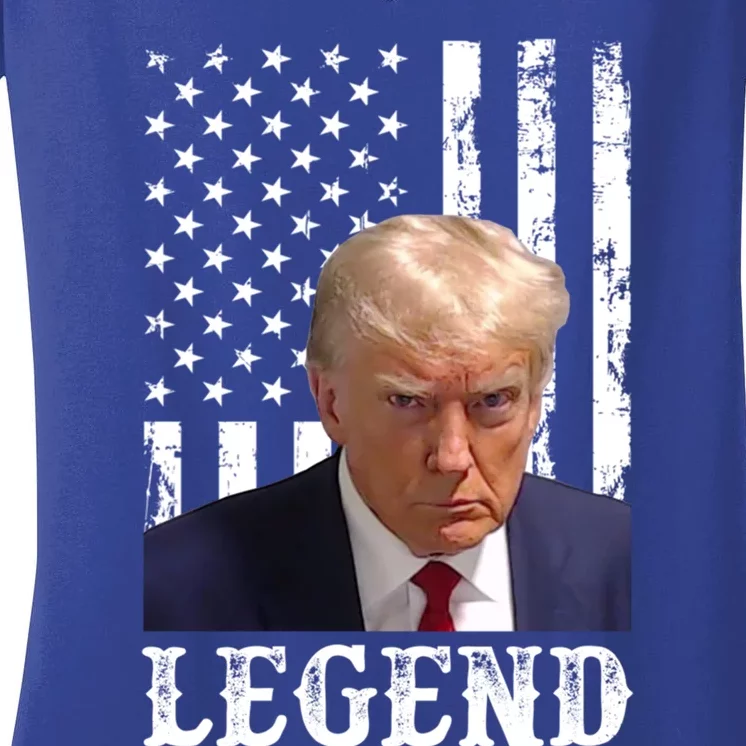 Donald Trump 2024 Mug Shot President Legend American Flag Gift Women's V-Neck T-Shirt