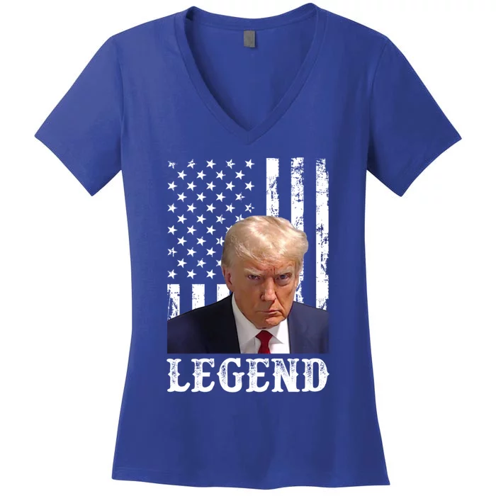 Donald Trump 2024 Mug Shot President Legend American Flag Gift Women's V-Neck T-Shirt