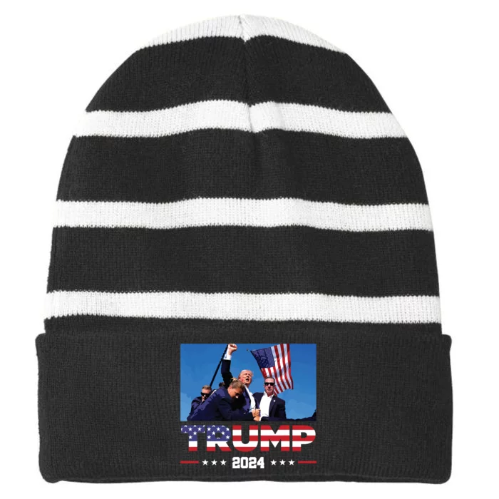 Donald Trump 2024 Survived Shot At Election Rally Striped Beanie with Solid Band