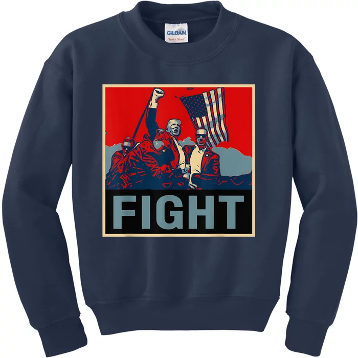 Donald Trump 2024 Fight At Election Rally American Flag Kids Sweatshirt