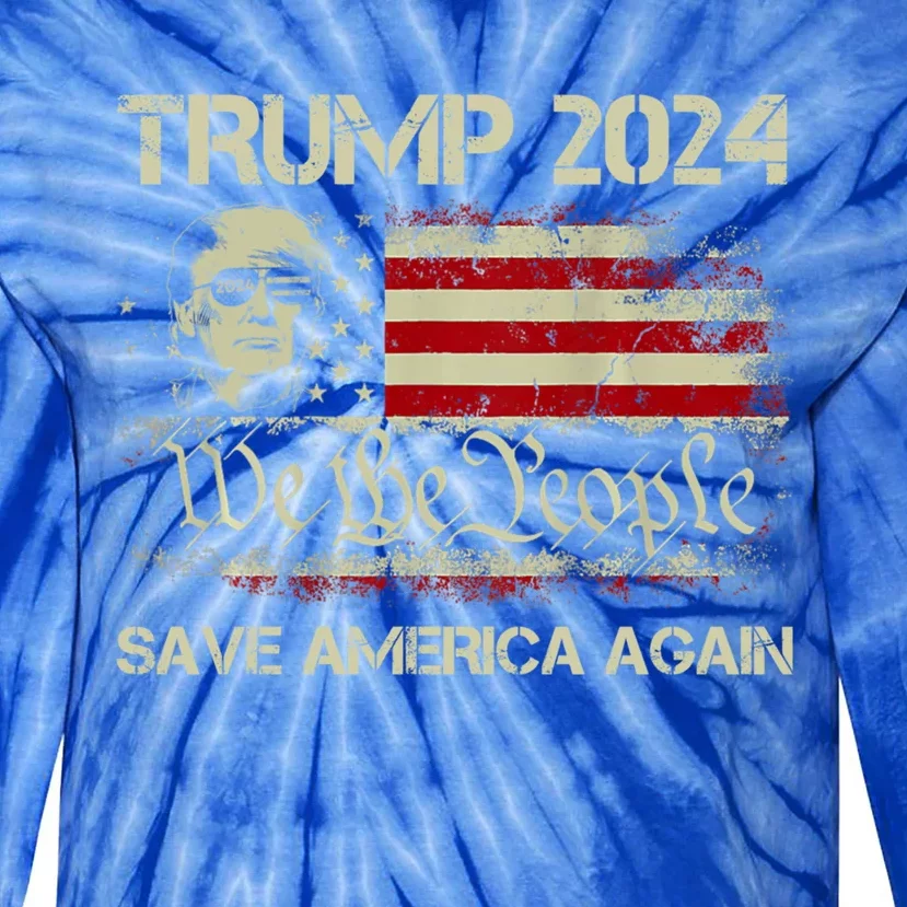 Donald Trump 2024 Save America Again American Flag Election Gift Tie-Dye Long Sleeve Shirt