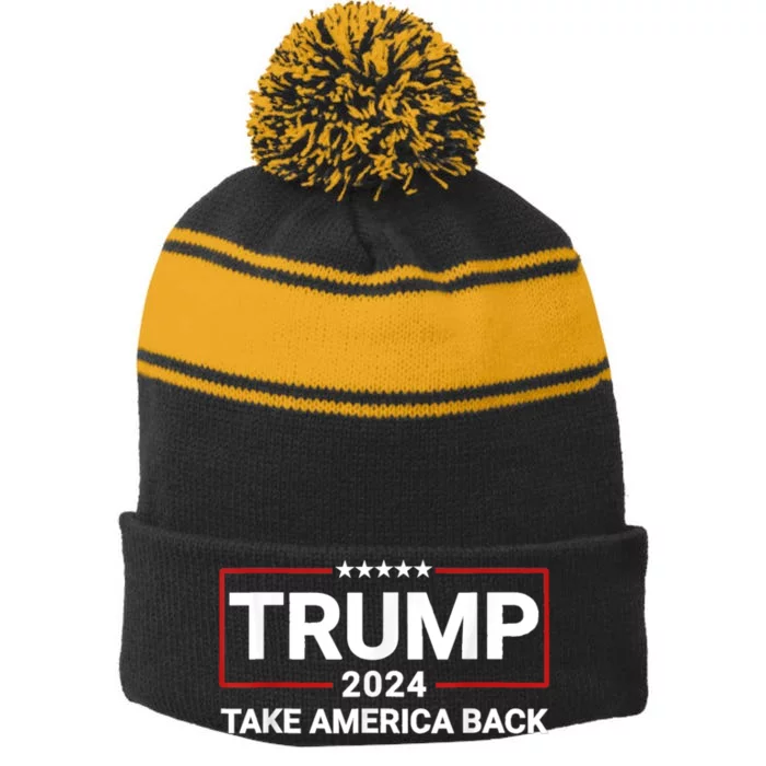 Donald Trump 2024 Take America Back Usa United States Stripe Pom Pom Beanie