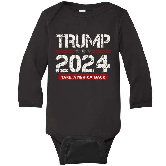 Donald Trump 2024 Take America Back Election Baby Long Sleeve Bodysuit