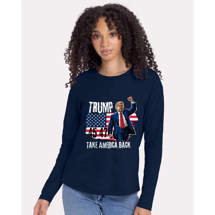 Donald Trump 2024 Take America Back American Flag Womens Cotton Relaxed Long Sleeve T-Shirt