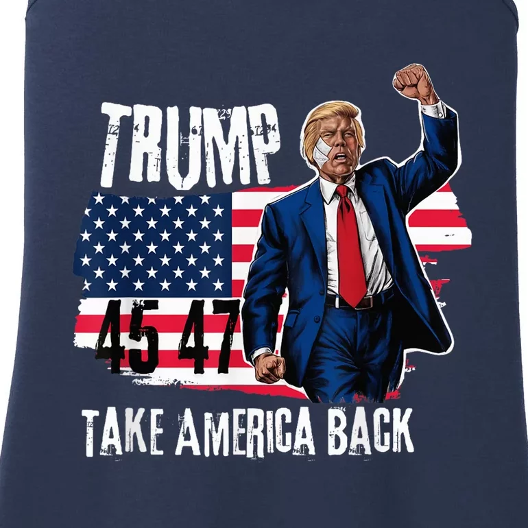 Donald Trump 2024 Take America Back American Flag Ladies Essential Tank