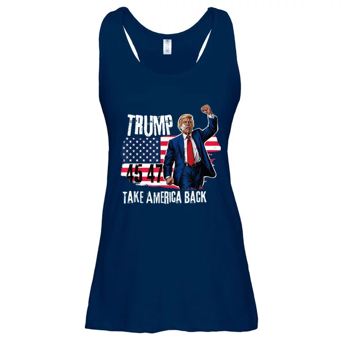 Donald Trump 2024 Take America Back American Flag Ladies Essential Flowy Tank